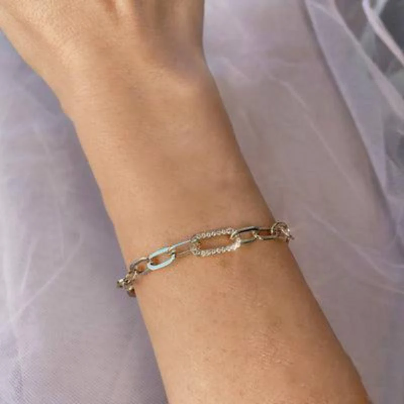 Shy Creation Kate 0.20 ct. Diamond Paper Clip Link Bracelet in 14K Yellow Gold - Image 2