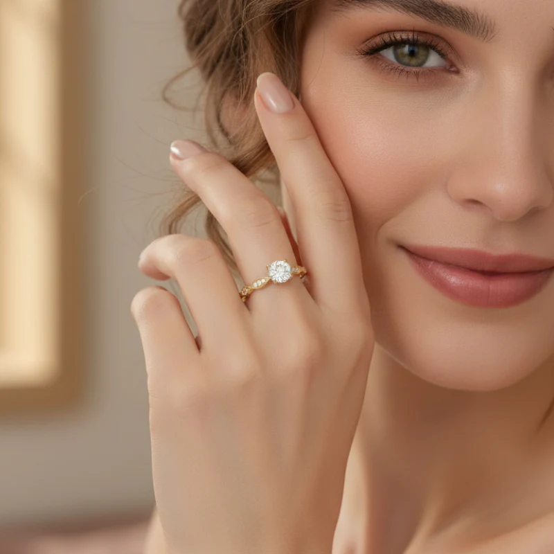 10K Round Cubic Zirconia Engagement Ring in Yellow Gold - Size 7 - Image 2