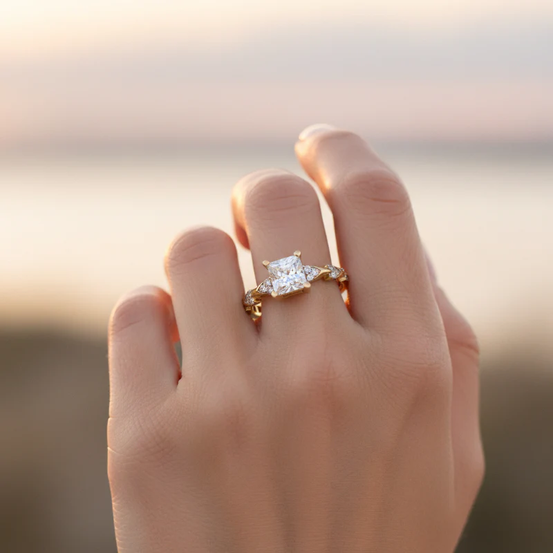 10K Square Cubic Zirconia Engagement Ring in Yellow Gold - Size 7 - Image 2