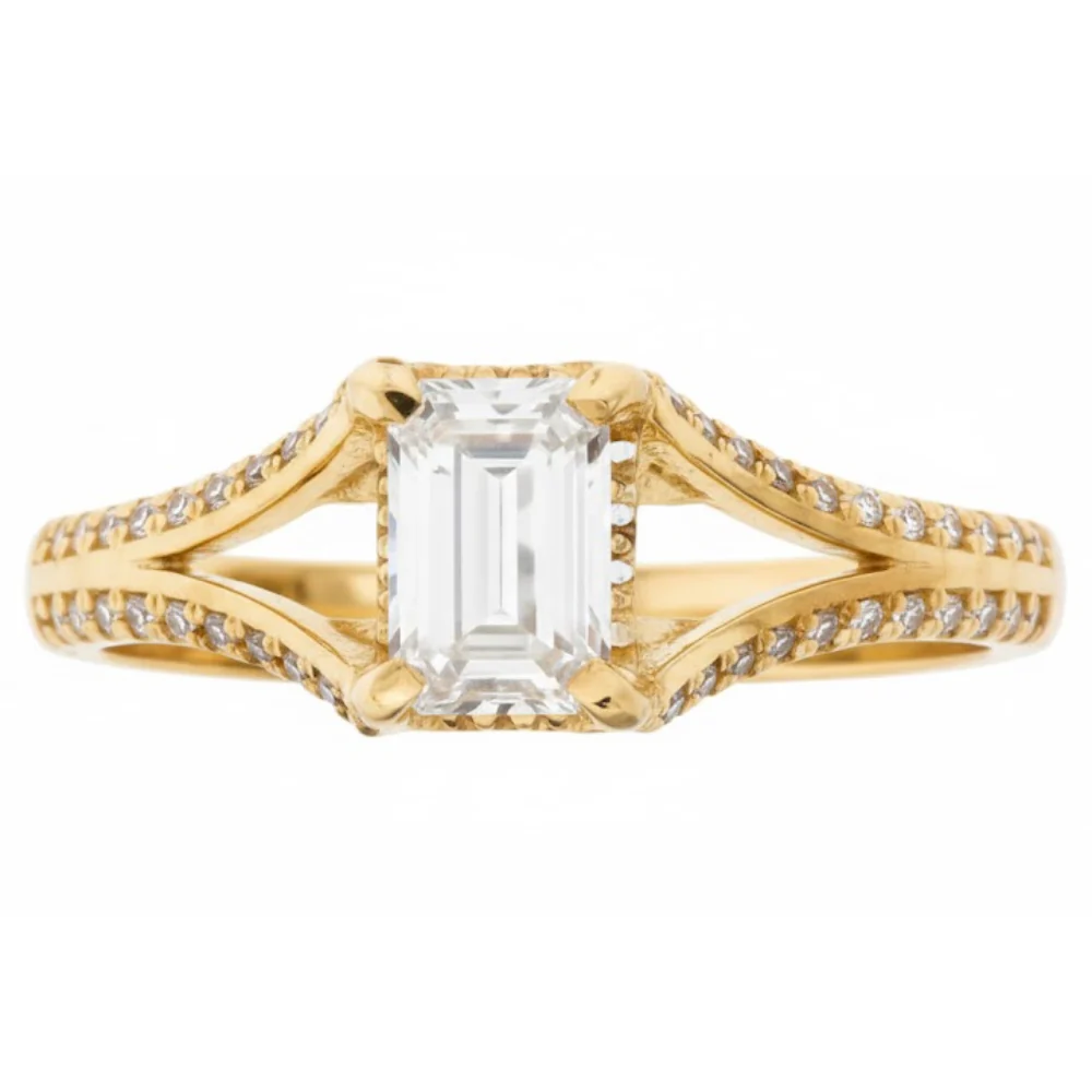 10K Yellow Gold Rectangle Cubic Zirconia Engagement Ring - Size 7 - Image 2