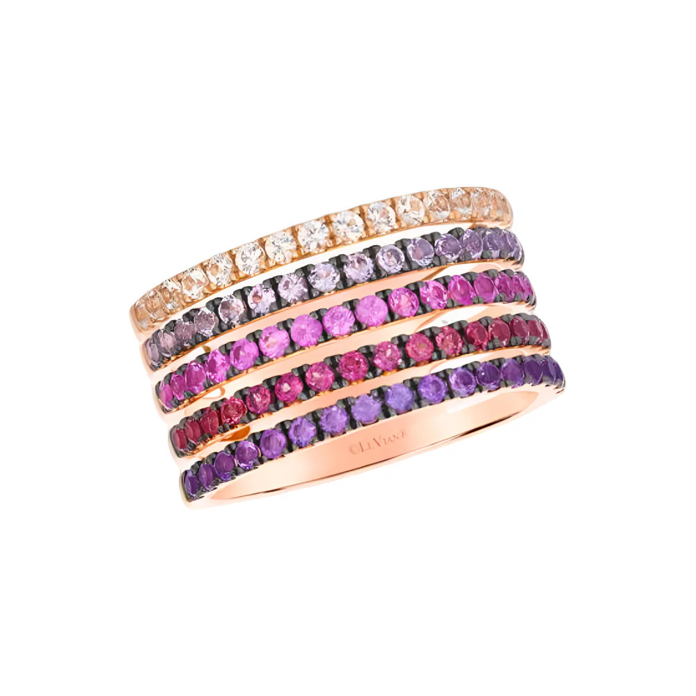 Le Vian Ombre 0.33 ct. Bubble Gum Pink Sapphire, 0.33 ct. Vanilla Sapphire, 0.33 ct. Raspberry Rhodolite, 0.2 ct. Grape Amethyst and 0.2 ct. Cotton Candy Amethyst Ring in 14K Strawberry Gold - Size 7