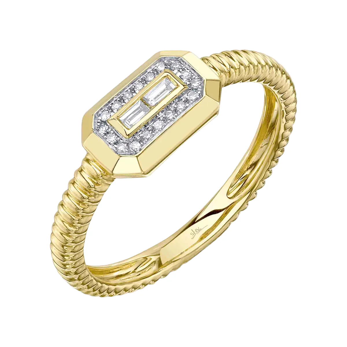 Shy Creation Vallon Women's 0.09 ct. Diamond Baguette Ribbed Ring in 14K Yellow Gold - Size 7