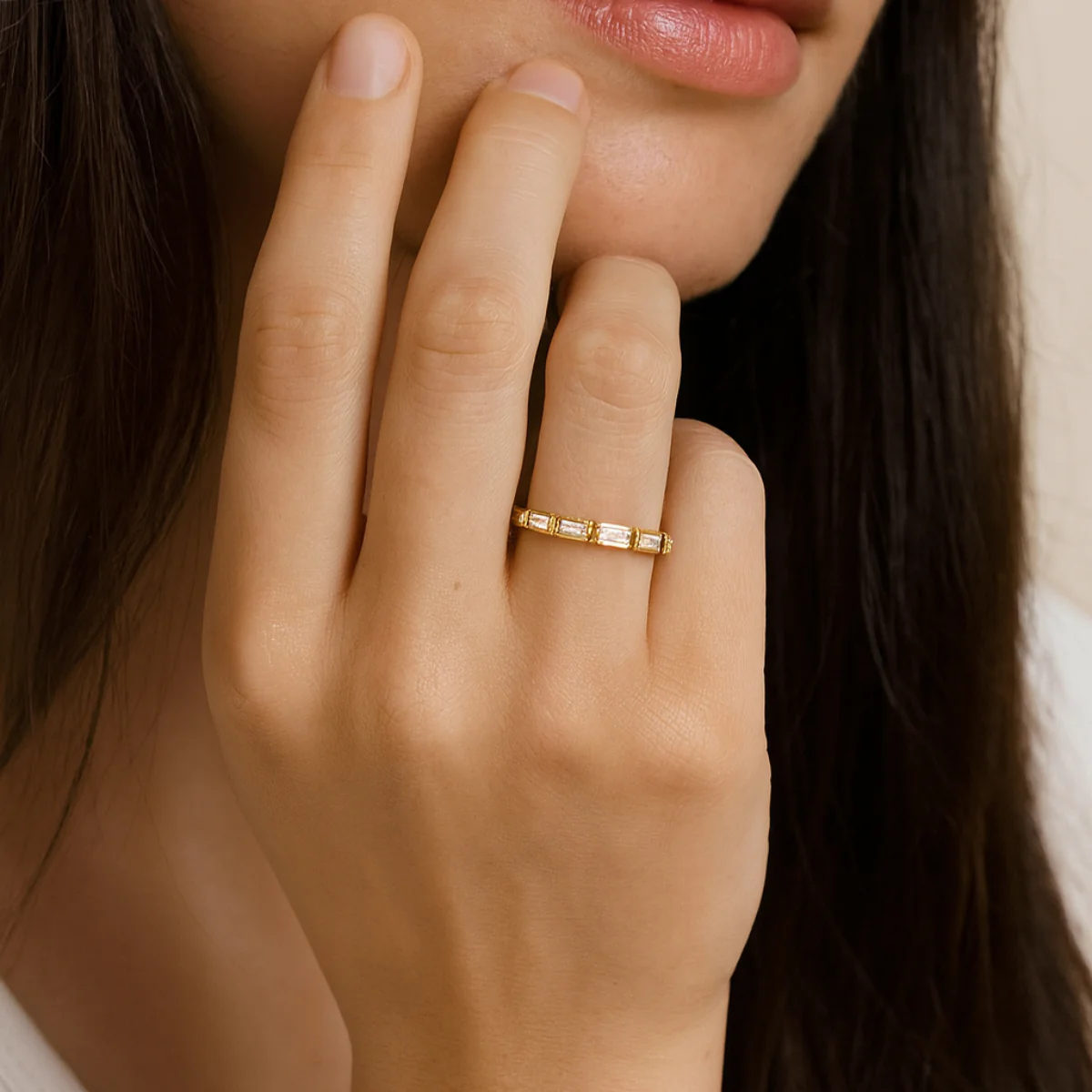 Shy Creation Kate Women's 0.16 ct. Diamond Baguette Band in 14K Yellow Gold - Size 7 - Image 2