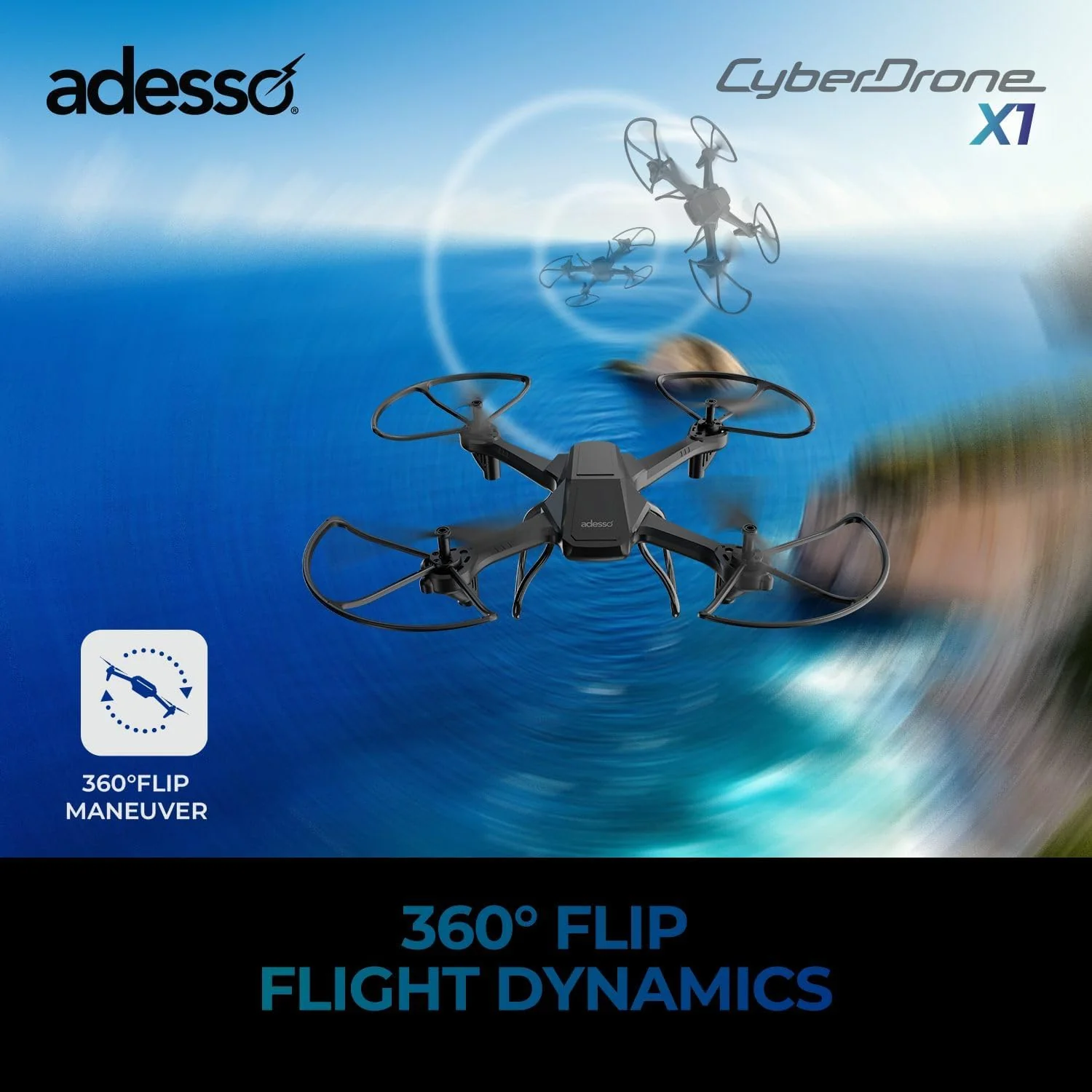 Adesso CyberDrone X1 720P Drone with Remote - Black - Image 4