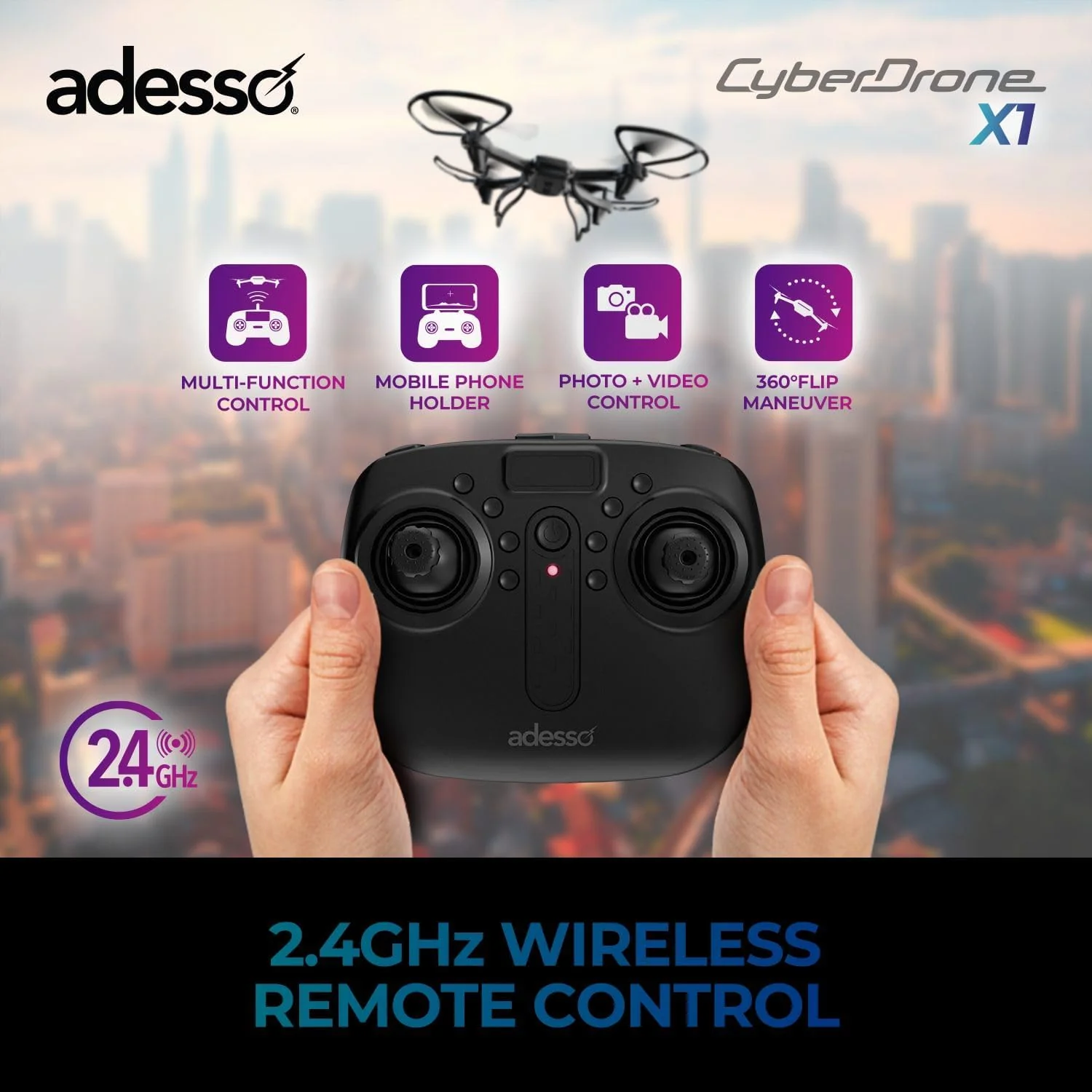 Adesso CyberDrone X1 720P Drone with Remote - Black - Image 7