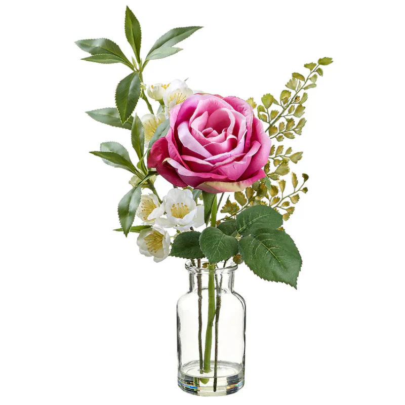 Allstate Floral 14" Rose, Blossom & Fern Leaf Flower Arrangement with Glass Vase - Image 3