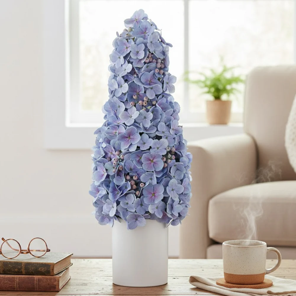 Allstate Floral 27" Cone-Shaped Hydrangea Flower Arrangement Topiary with Ceramic Vase - Image 2
