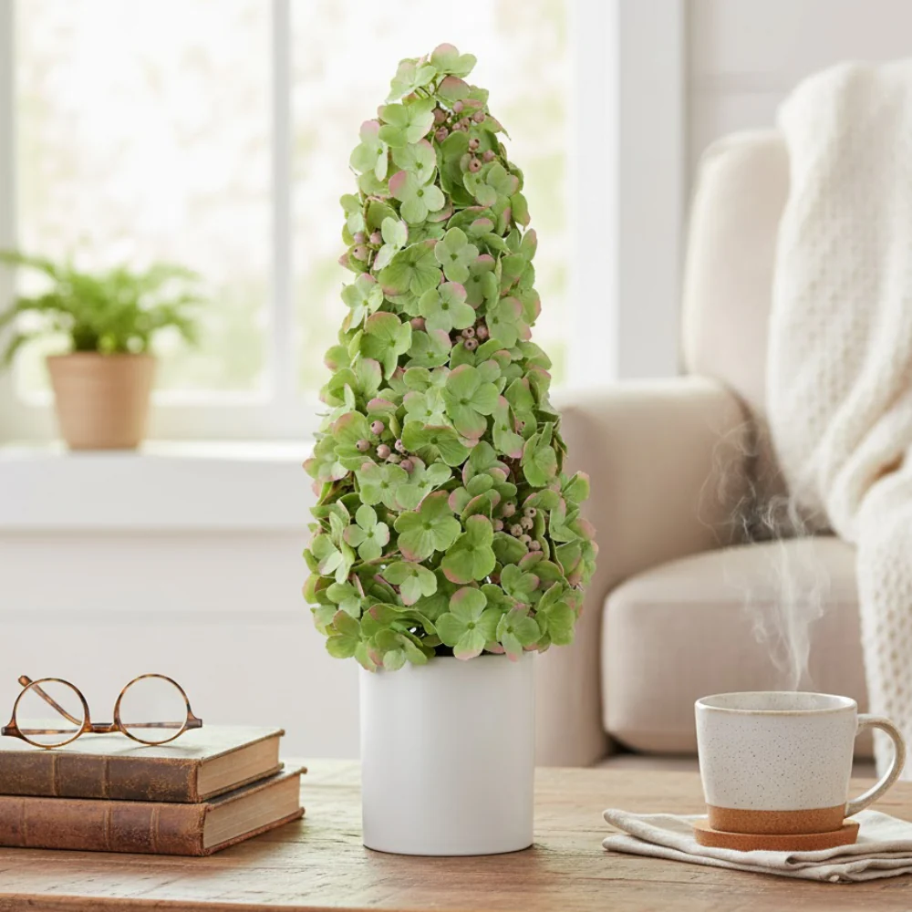 Allstate Floral 27" Cone-Shaped Hydrangea Flower Arrangement Topiary with Ceramic Vase - Image 4