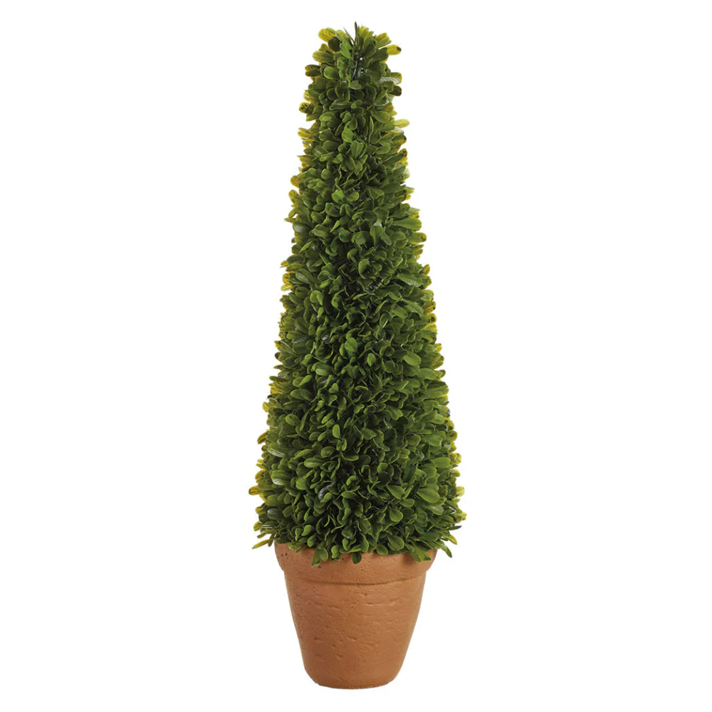 Allstate Floral Boxwood Cone-Shaped Artificial Topiary Plant with Cement Vase - Green - Image 3