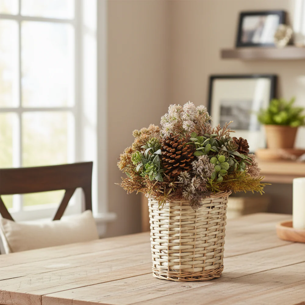 Allstate Floral Sedum, Grass & Pinecone Flower Arrangement with Basket - Brown - Image 4