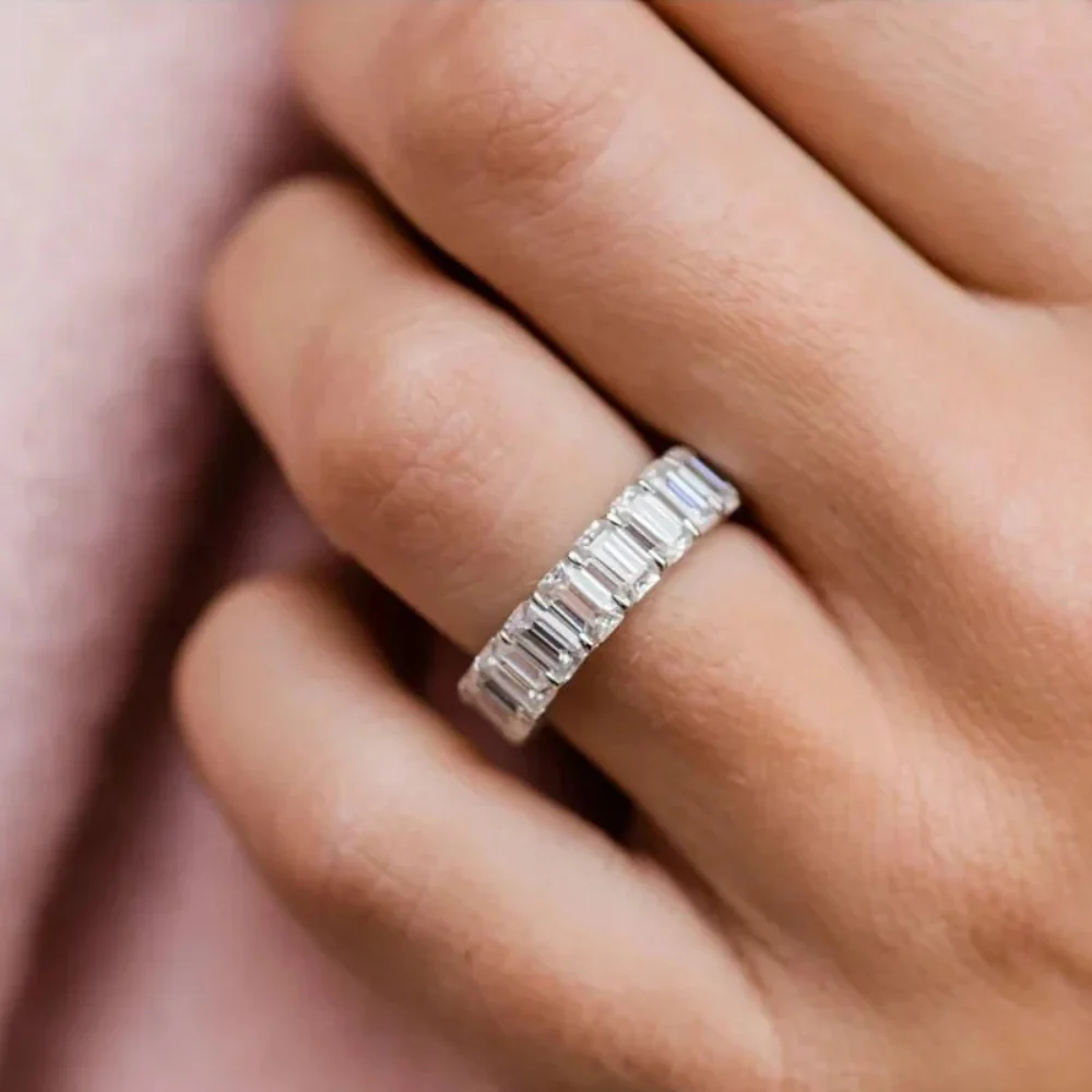Anna Zuckerman Grace 55 Women's 5 ct. Diamond Crystalline Emerald Cut Eternity Ring in Platinum-Plating over 925 Sterling Silver - Image 3