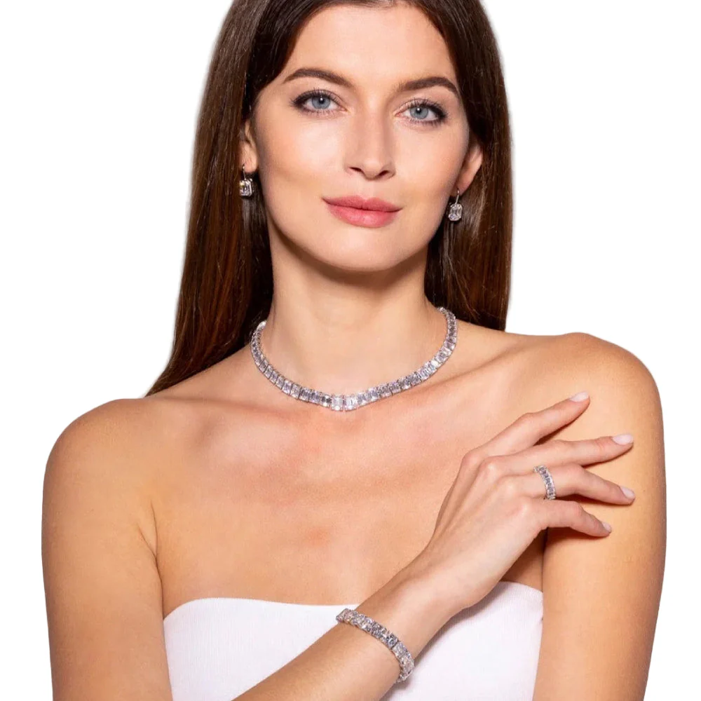 Anna Zuckerman Grace 55 Women's 5 ct. Diamond Crystalline Emerald Cut Eternity Ring in Platinum-Plating over 925 Sterling Silver - Image 4