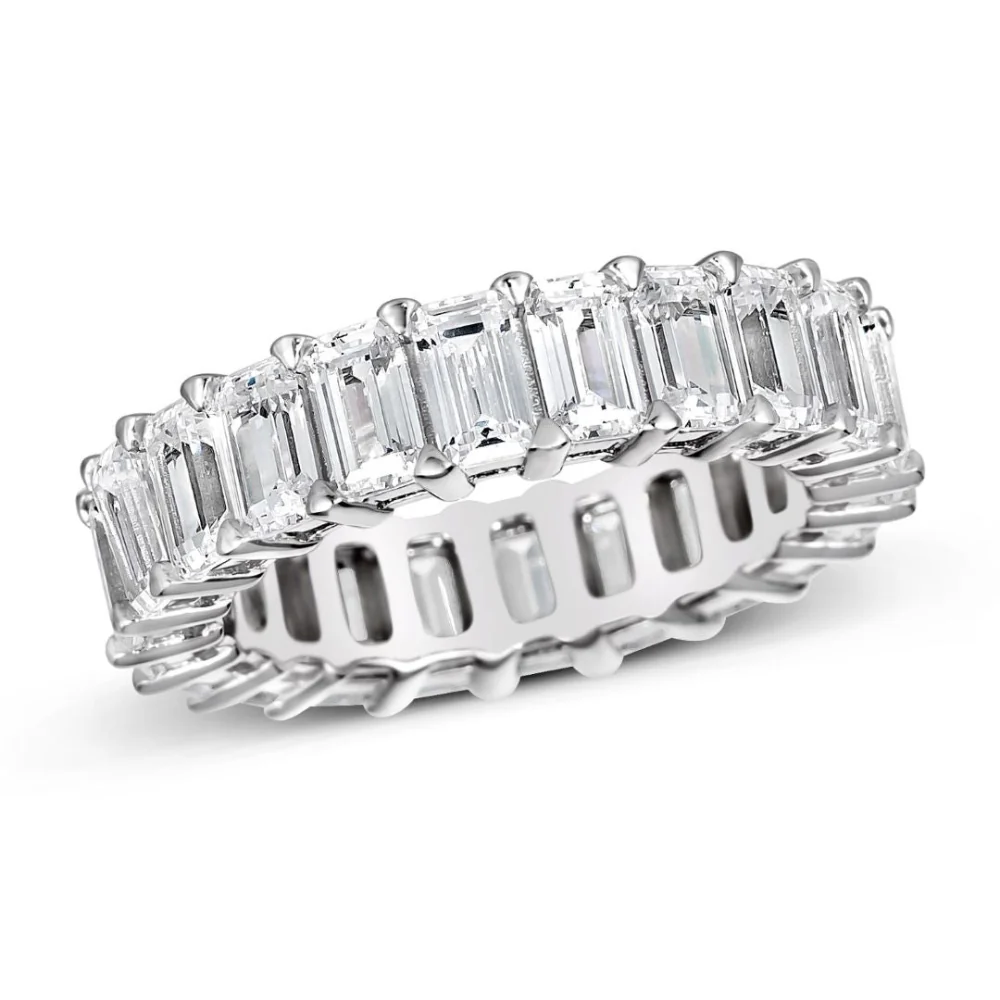 Anna Zuckerman Grace 55 Women's 5 ct. Diamond Crystalline Emerald Cut Eternity Ring in Platinum-Plating over 925 Sterling Silver - Image 5