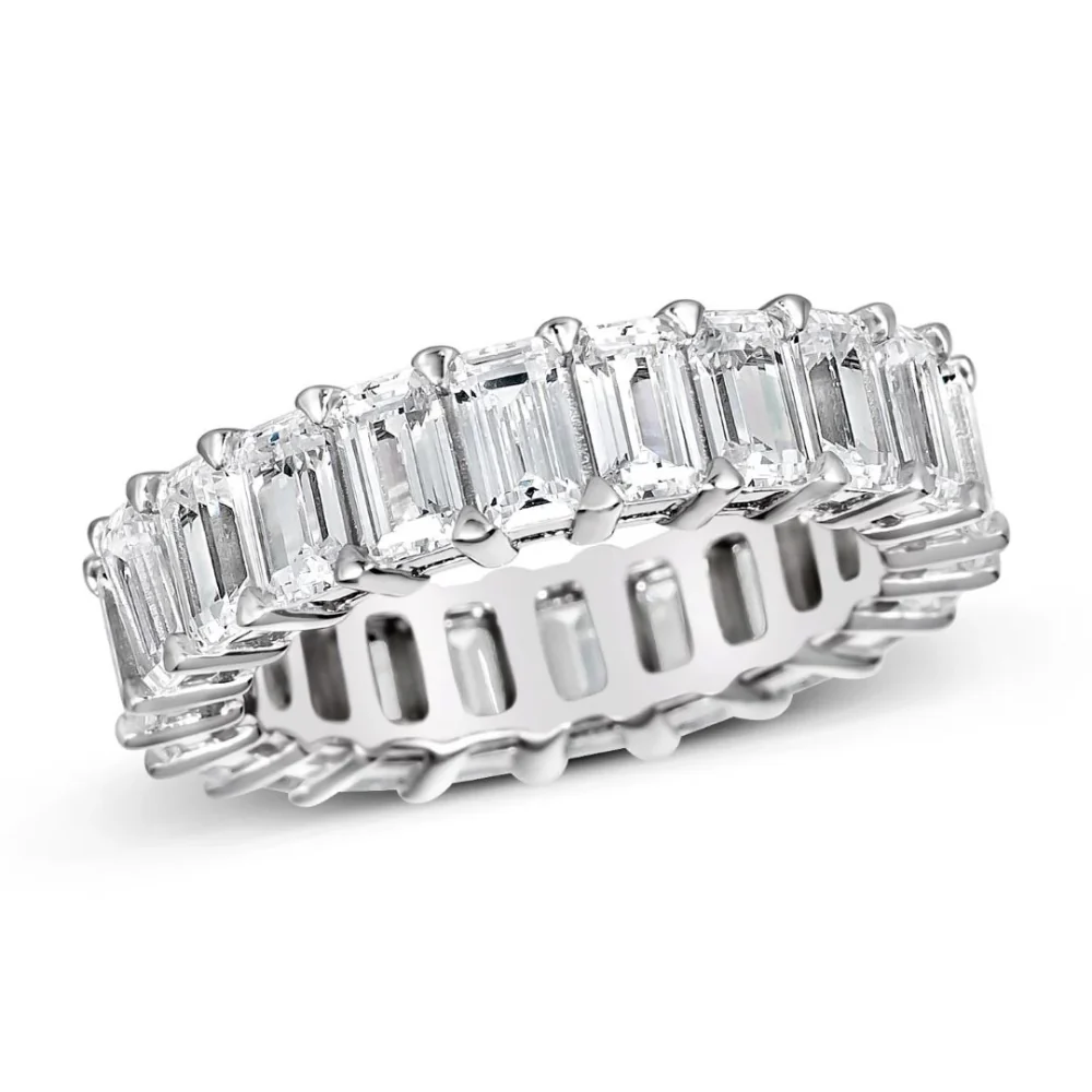 Anna Zuckerman Grace 55 Women's 5 ct. Diamond Crystalline Emerald Cut Eternity Ring in Platinum-Plating over 925 Sterling Silver - Image 9