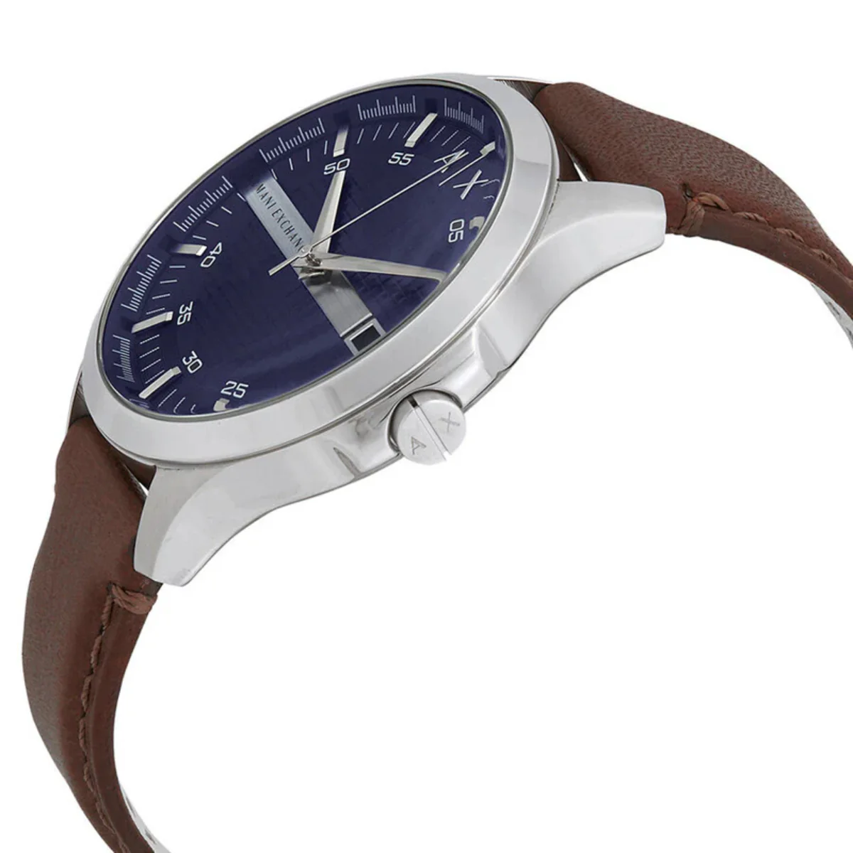 Armani Exchange Hampton Men's 46mm Brown Strap Watch - Navy Dial - Image 3