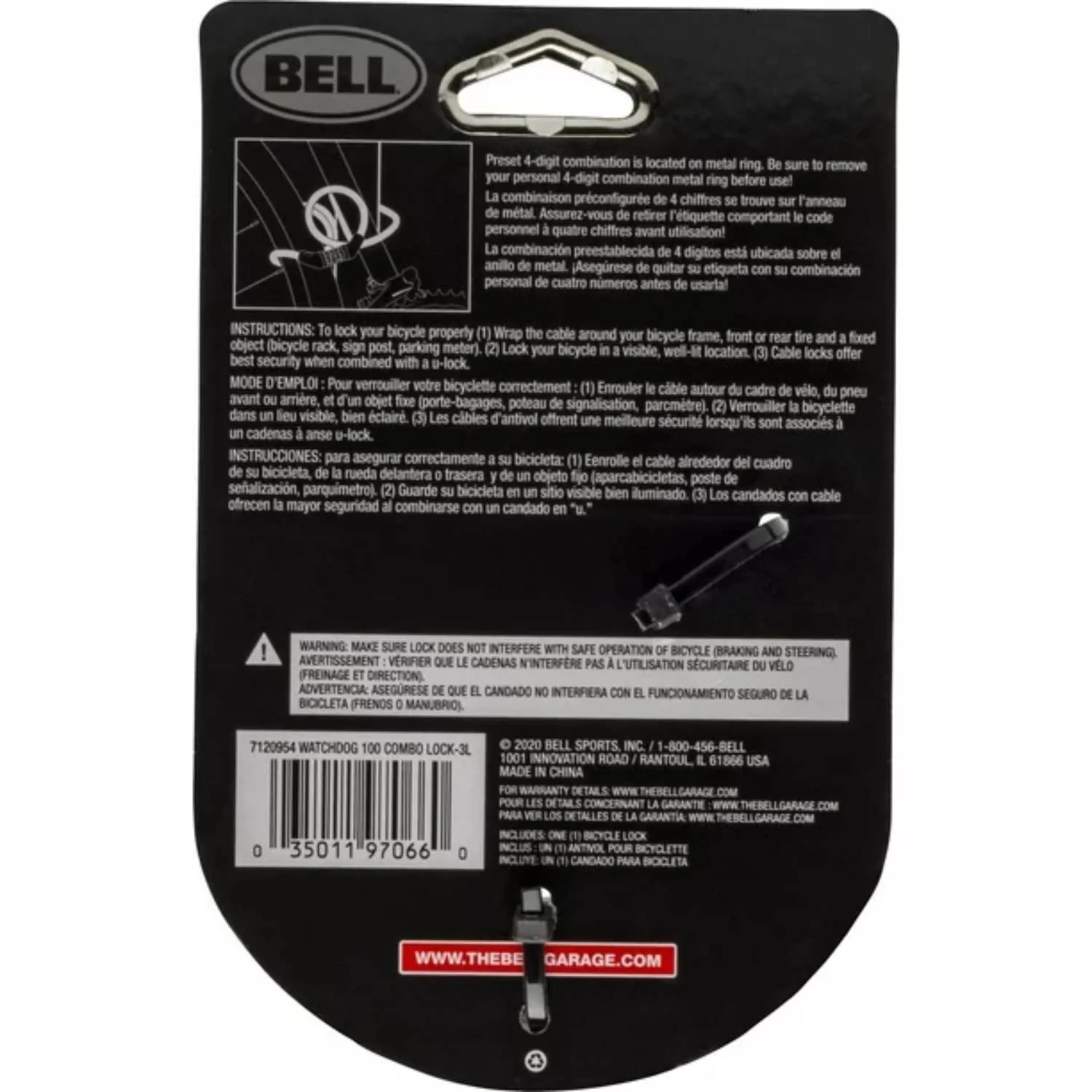 Bell Sports Watchdog  4-digit Cable Lock - Black - Image 3