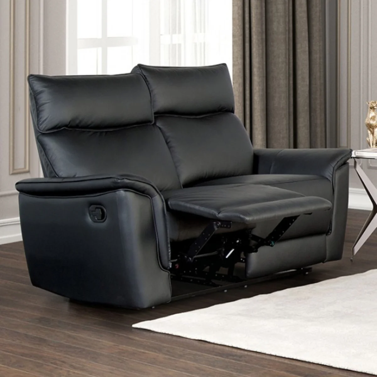 Bienne 62.5" Loveseat Manual Recliner with Flared Padded Arms by Furniture of America - Black - Image 2