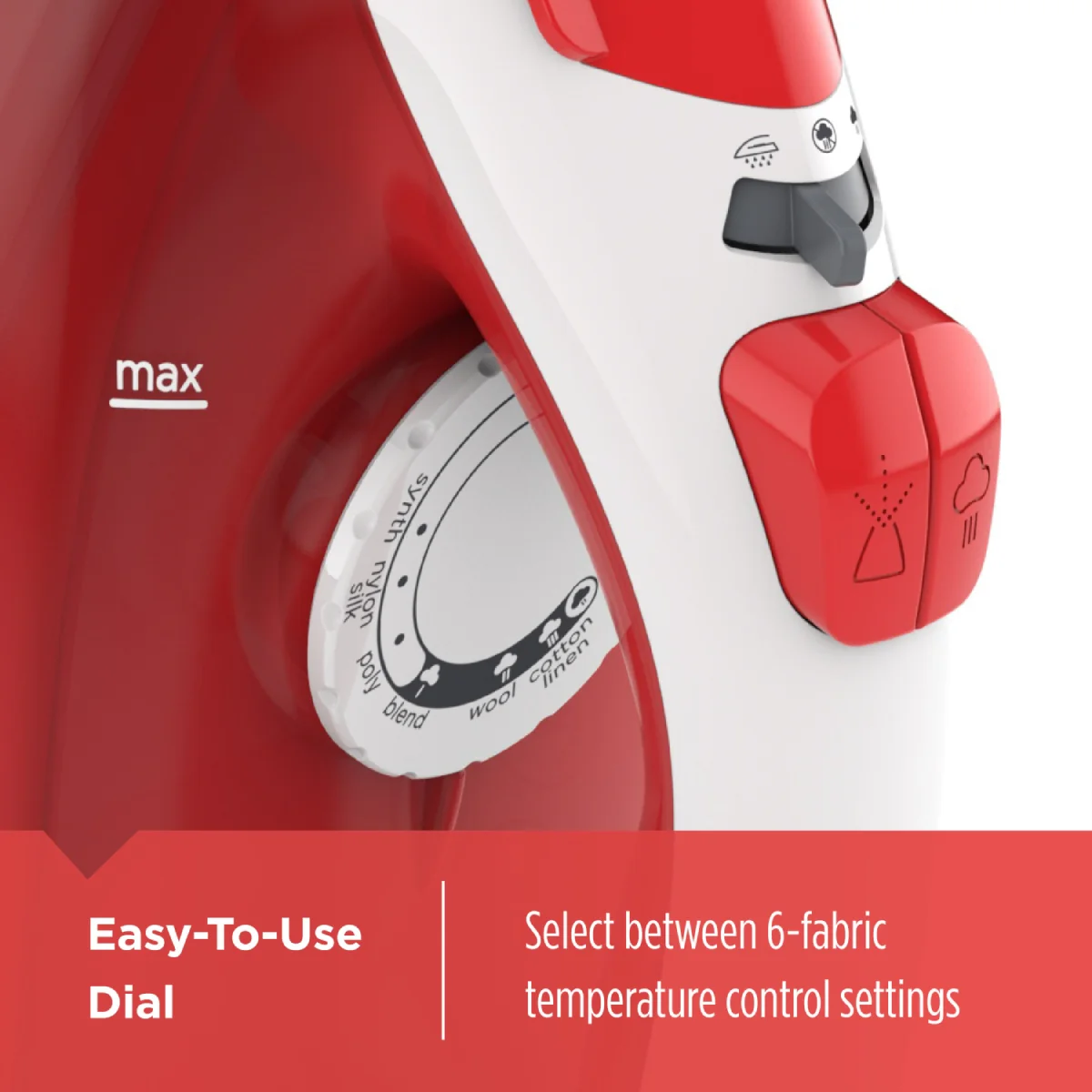 BLACK+DECKER TrueGlide Variable Control Compact Steam Iron with Nonstick Plate - Red - Image 4