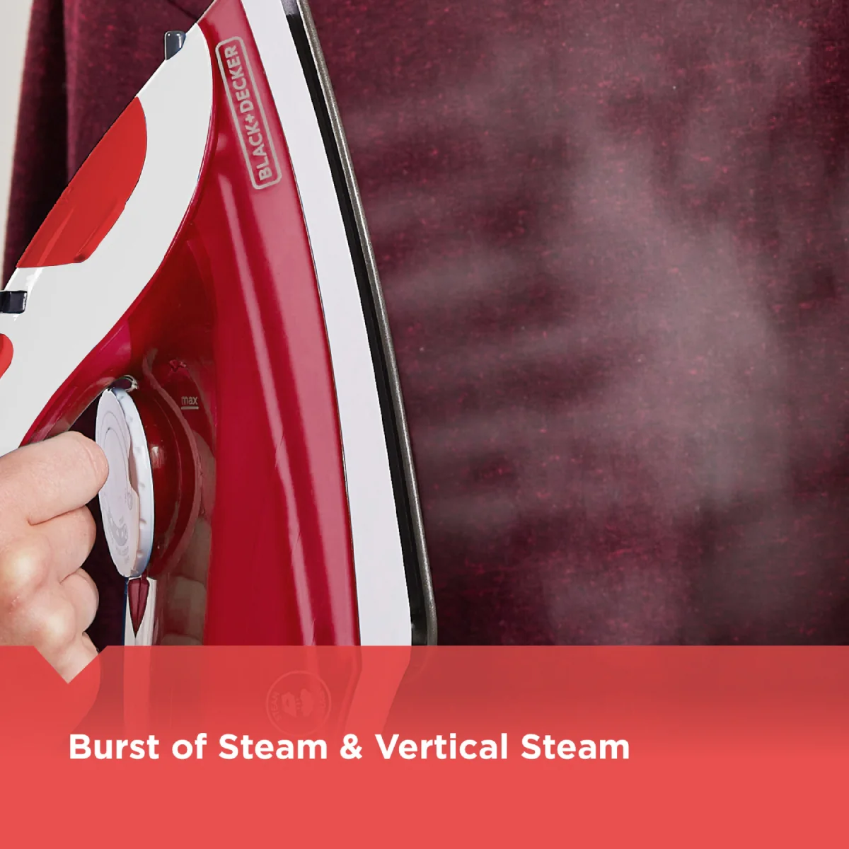 BLACK+DECKER TrueGlide Variable Control Compact Steam Iron with Nonstick Plate - Red - Image 5