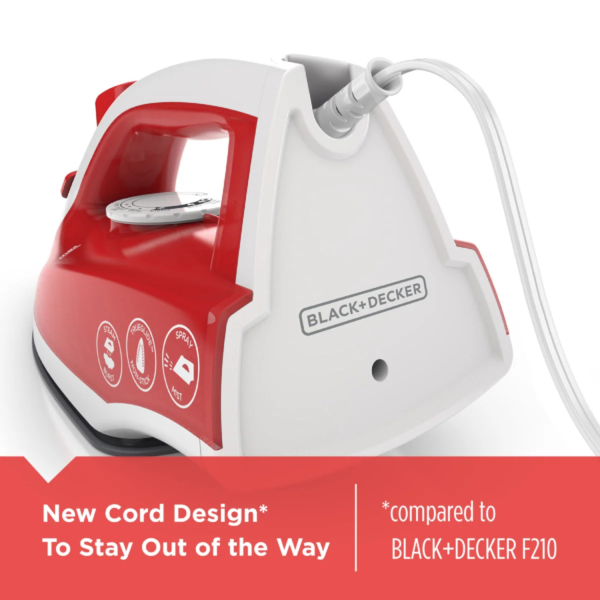 BLACK+DECKER TrueGlide Variable Control Compact Steam Iron with Nonstick Plate - Red - Image 6