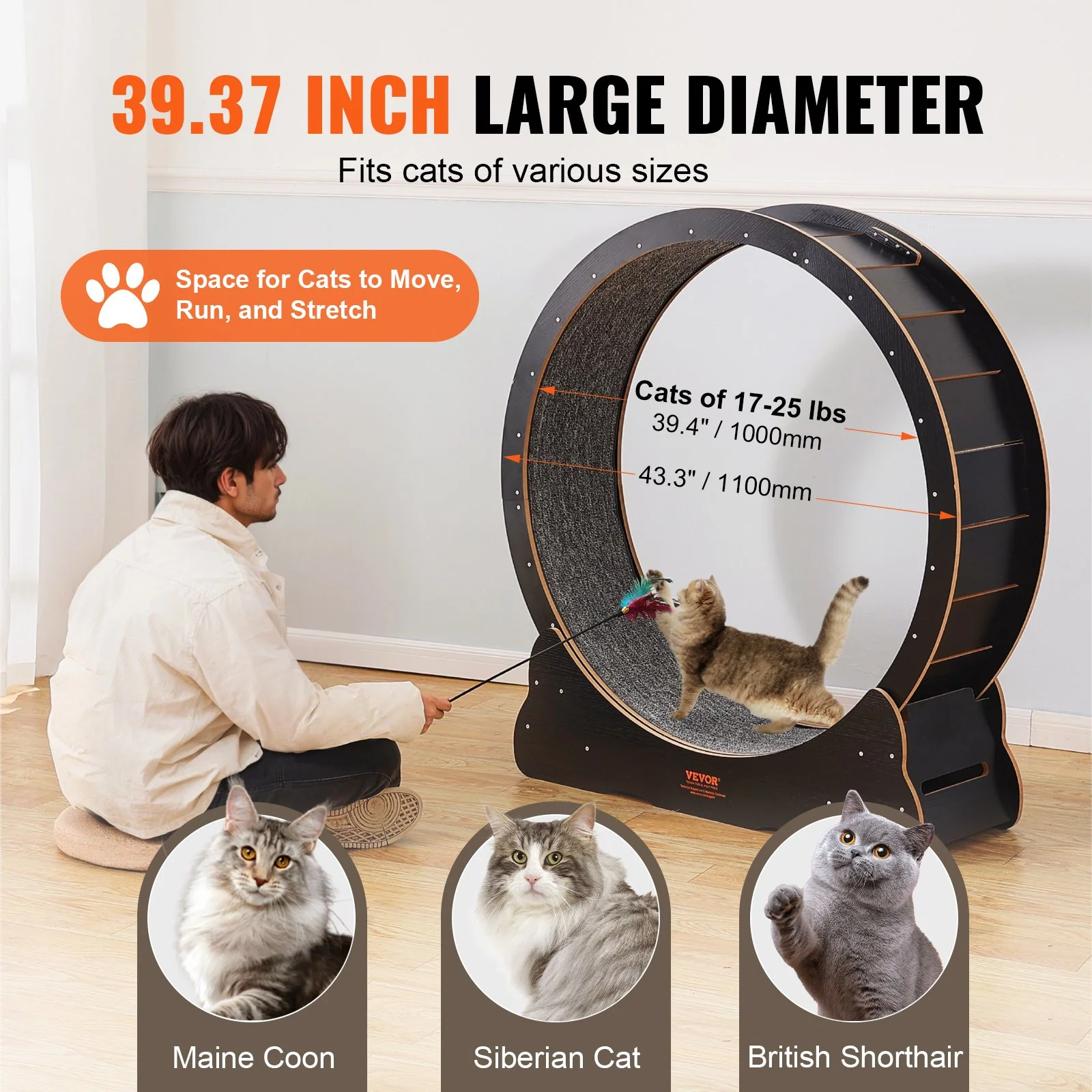 Cat Exercise Wheel 43.3" Large Cat Treadmill Wheel for Indoor Cats Black - Image 3