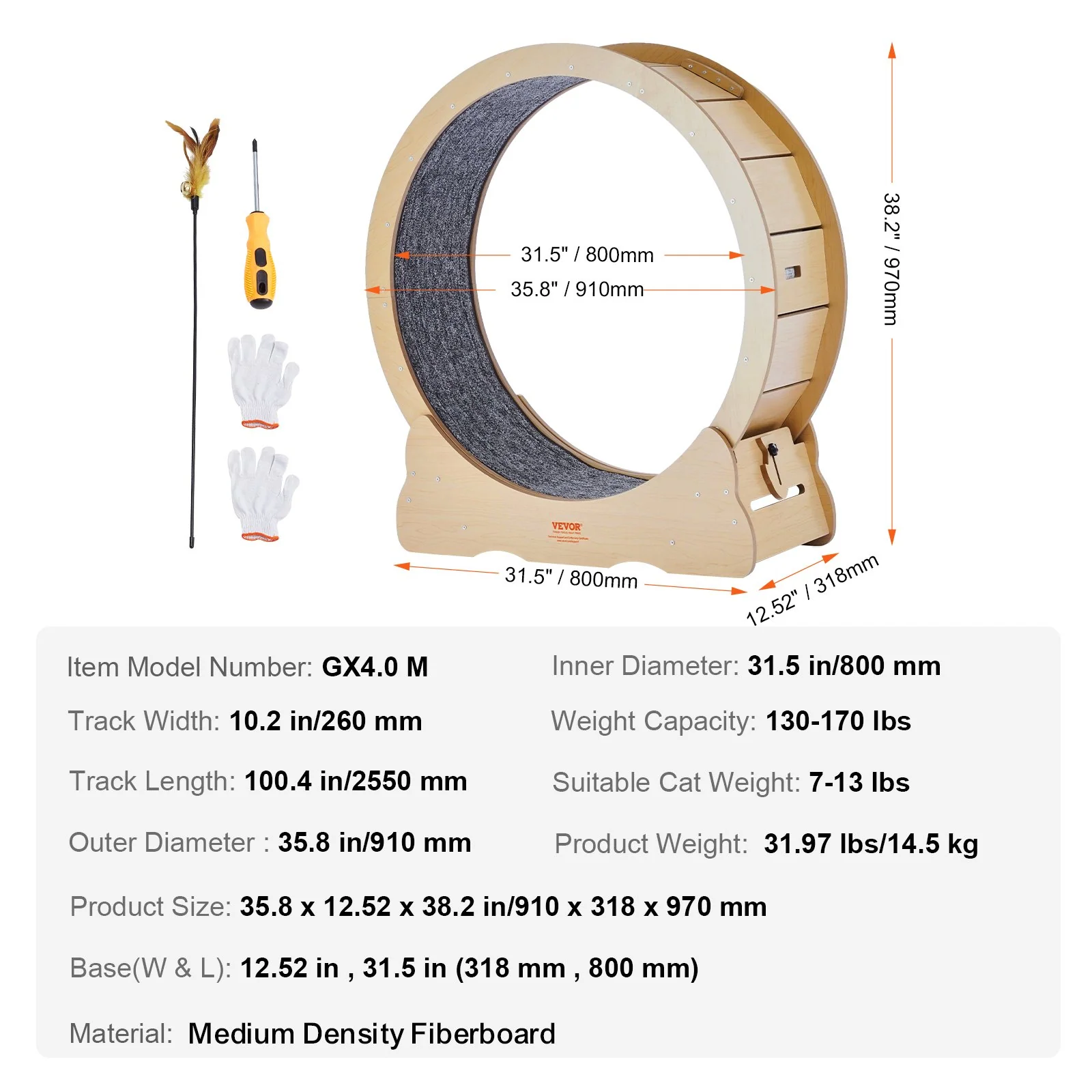 Cat Exercise Wheel Large Cat Treadmill Wheel for Indoor Cats 35.8 inch - Image 11