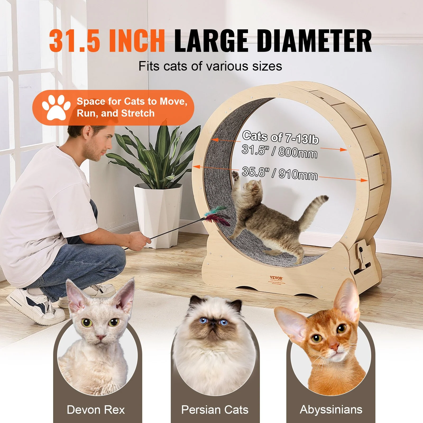 Cat Exercise Wheel Large Cat Treadmill Wheel for Indoor Cats 35.8 inch - Image 3