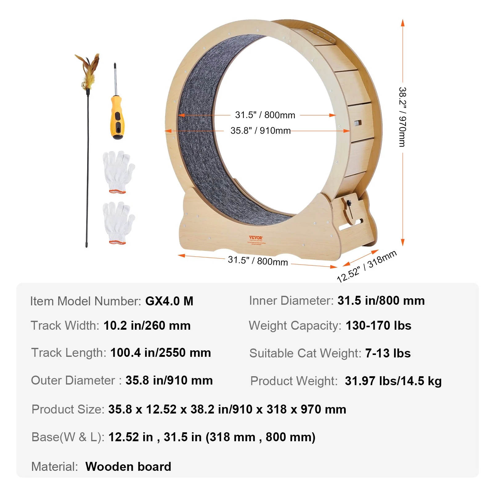 Cat Exercise Wheel Large Cat Treadmill Wheel for Indoor Cats 35.8 inch - Image 6