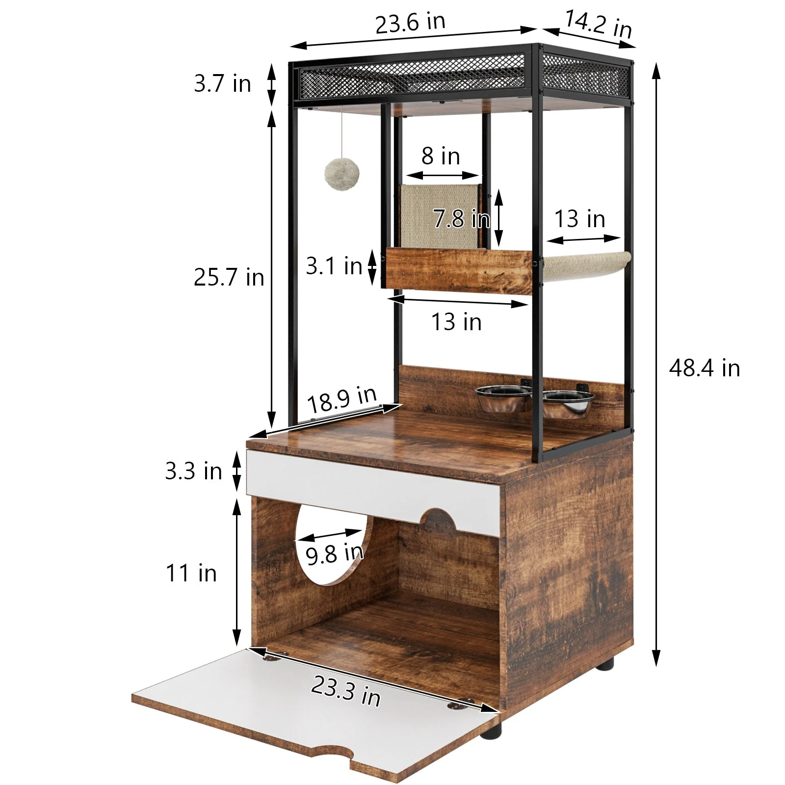 Cat Litter Box Enclosures with Cat Tree Tower, Cat Furniture ,Cat Cabinet - Image 2