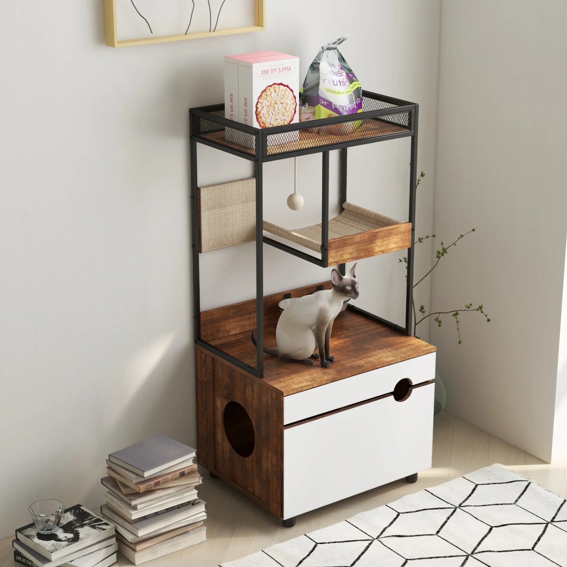 Cat Litter Box Enclosures with Cat Tree Tower, Cat Furniture ,Cat Cabinet - Image 4