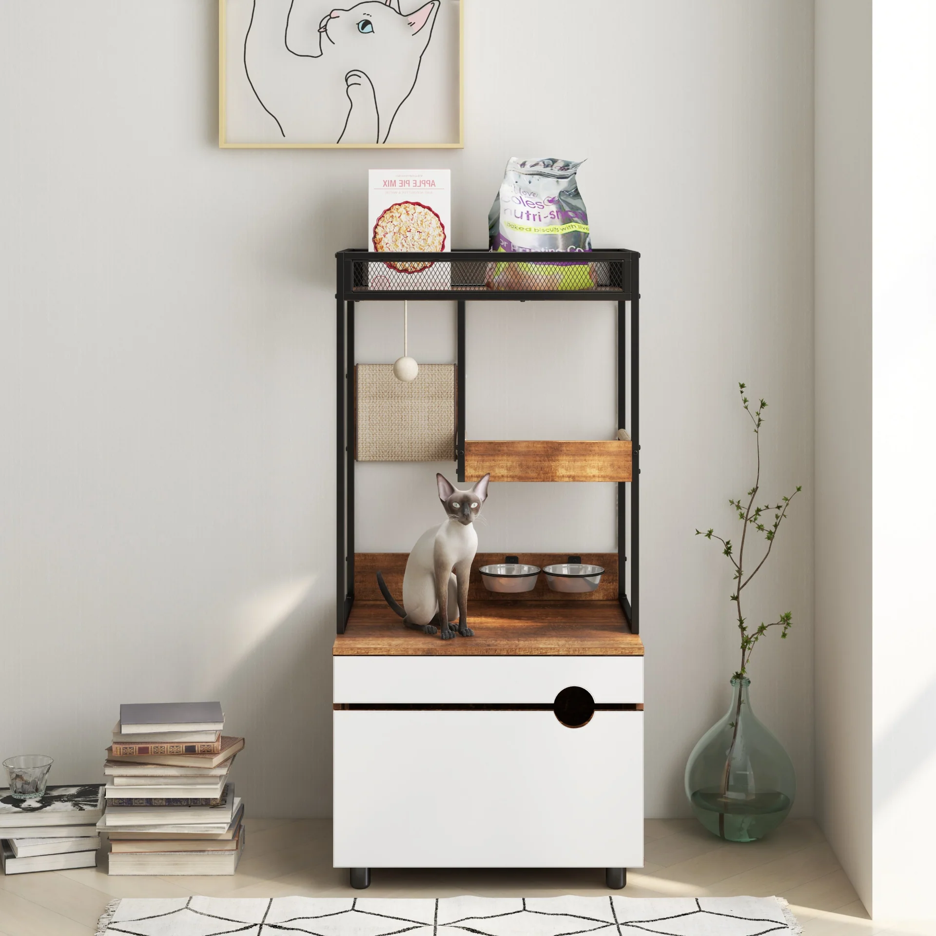 Cat Litter Box Enclosures with Cat Tree Tower, Cat Furniture ,Cat Cabinet - Image 7