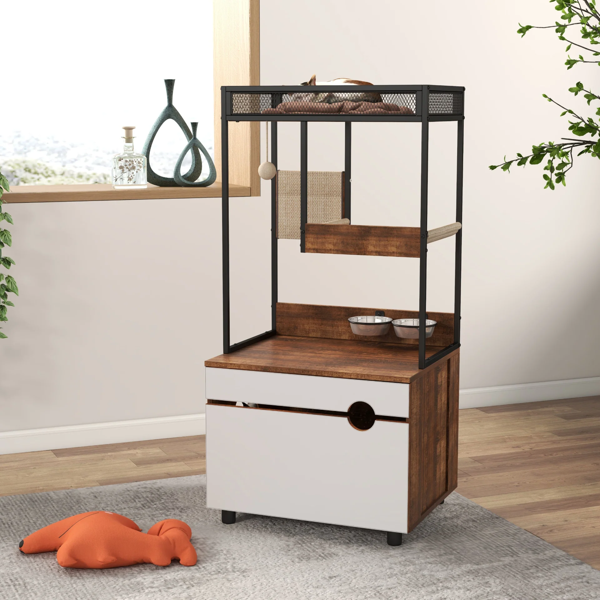 Cat Litter Box Enclosures with Cat Tree Tower, Cat Furniture ,Cat Cabinet - Image 9