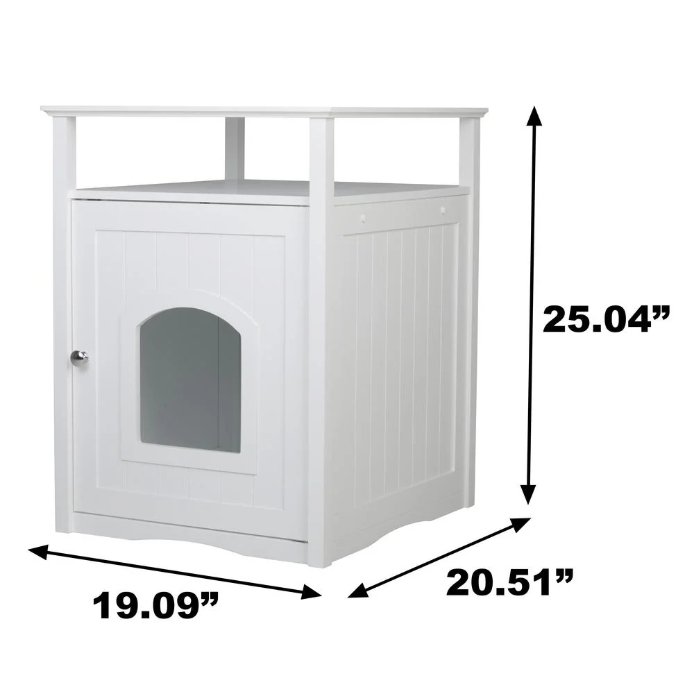 Cat Washroom Litter Box Cover / Night Stand Pet House, White - Image 2