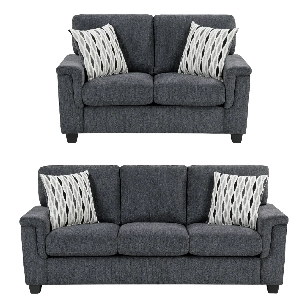 Chelsea 82" Sofa & 60" Loveseat with Decorative Pillows set by Homelegance - Gray - Image 2