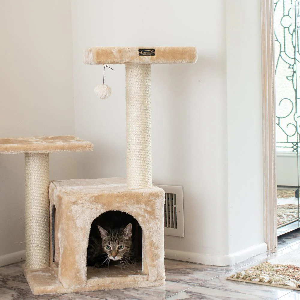 Classic Real Wood Cat Tree, 32-Inch Beige - Image 3