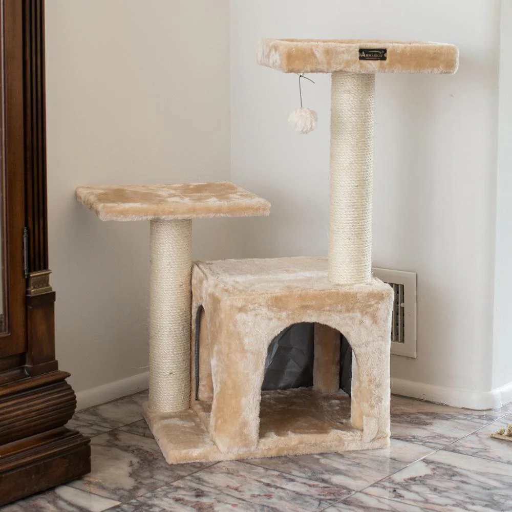 Classic Real Wood Cat Tree, 32-Inch Beige - Image 4