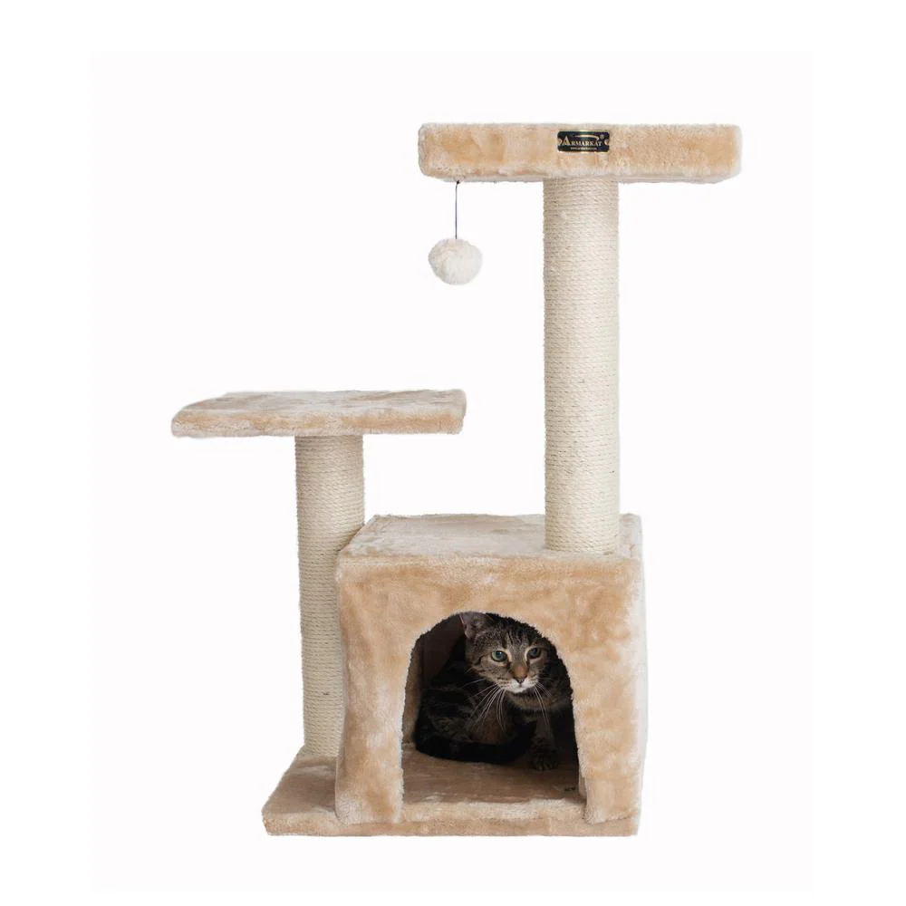 Classic Real Wood Cat Tree, 32-Inch Beige - Image 5