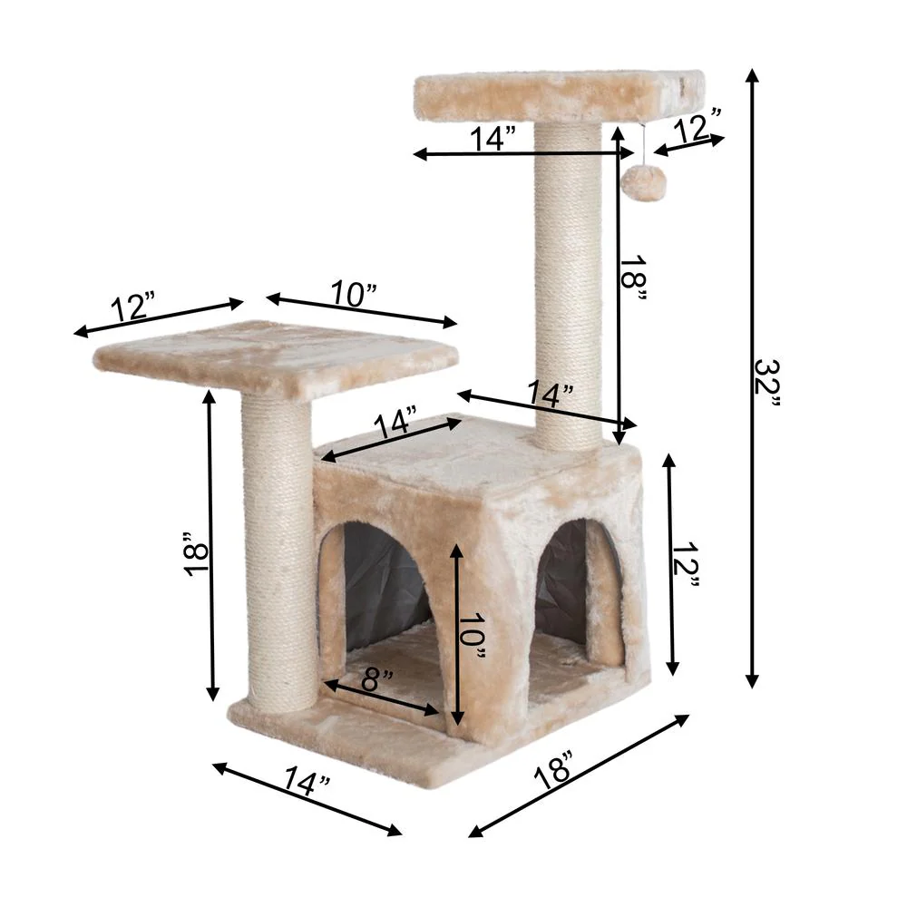 Classic Real Wood Cat Tree, 32-Inch Beige - Image 7