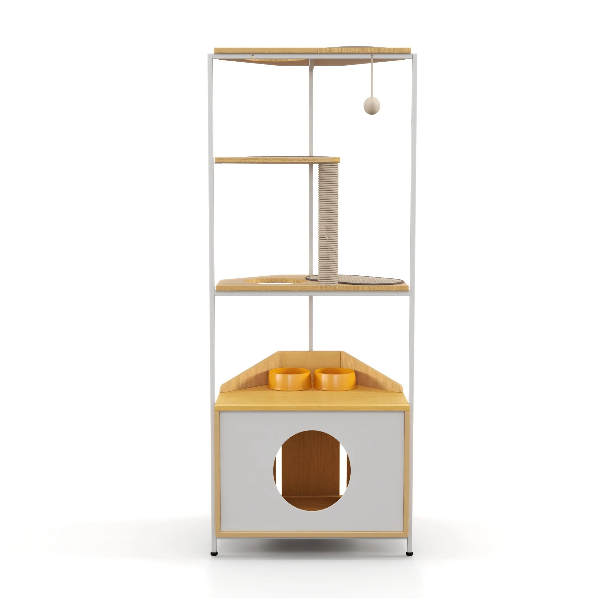 Corner Cat Tower, Cat Tree with Scratching Post, Cat Condo with Feeding Station and Climbing Platforms, Pet Furniture for Indoor Cats - Image 2