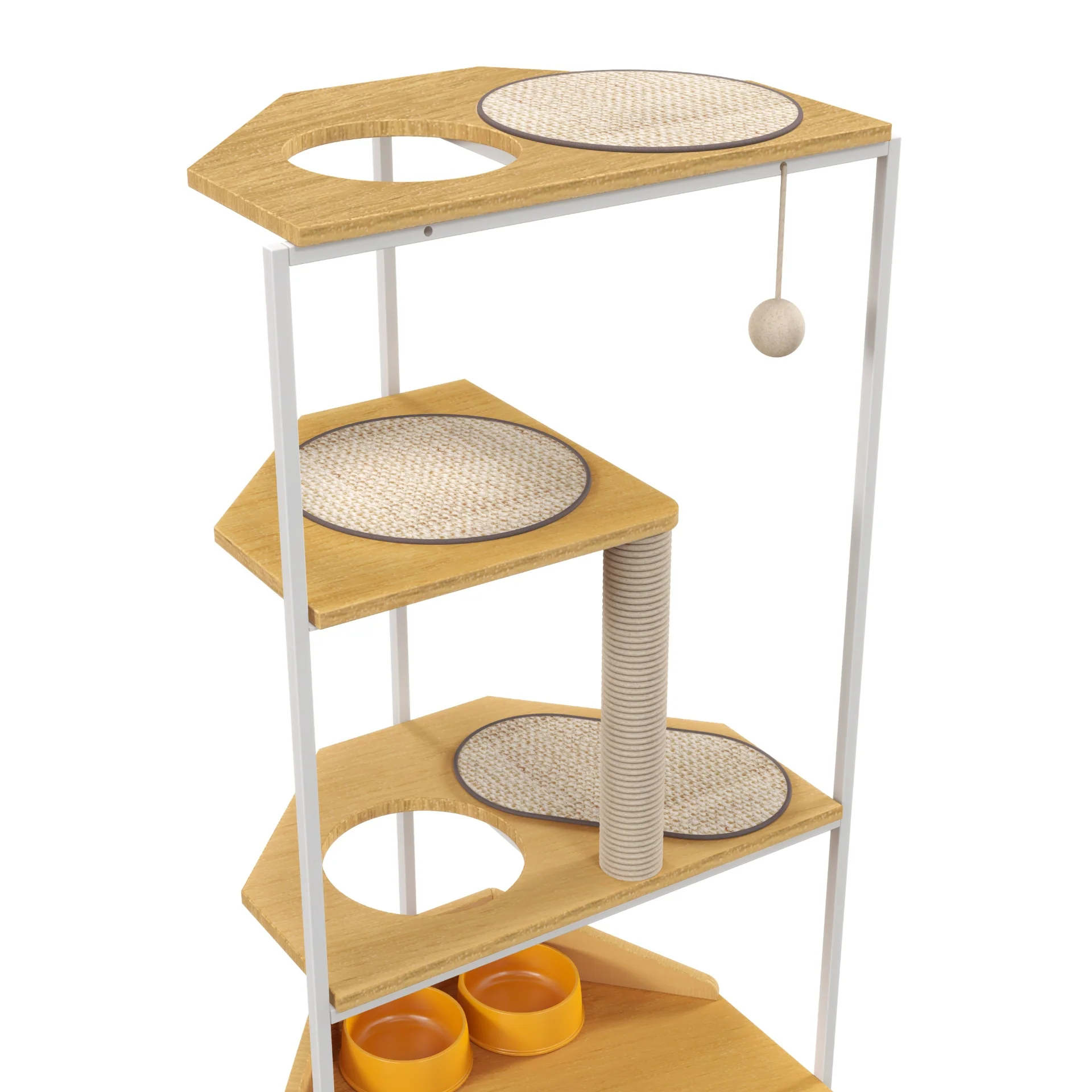 Corner Cat Tower, Cat Tree with Scratching Post, Cat Condo with Feeding Station and Climbing Platforms, Pet Furniture for Indoor Cats - Image 3