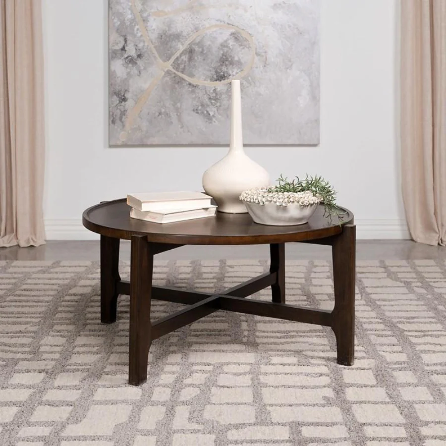 Cota Round 38.25" Coffee Table by Coaster - Dark Brown - Image 3