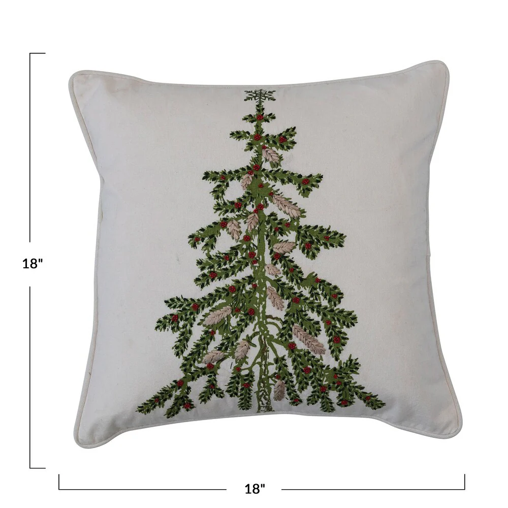 Creative Co-op 18" Printed Pillow with Christmas Tree - White - Image 2