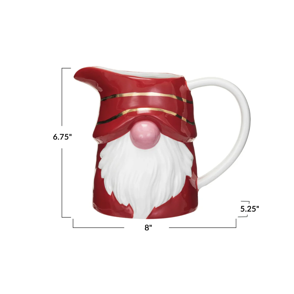 Creative Co-op Gnome Pitcher with Gold Electroplating - Red/White - Image 2