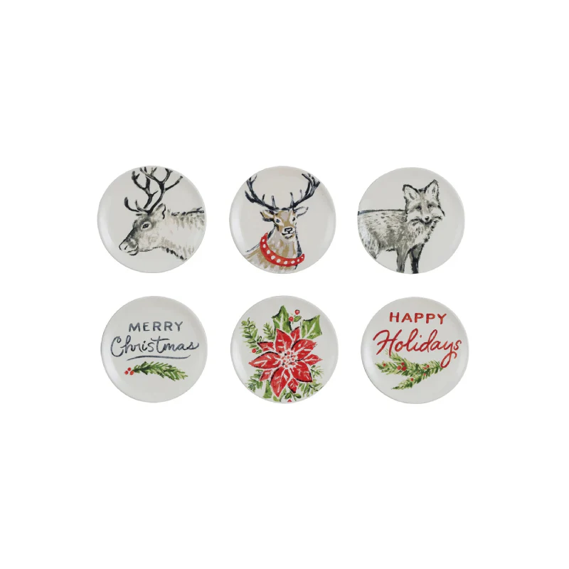 Creative Co-op Holiday Saying Plate (Set of 6) - Multicolor
