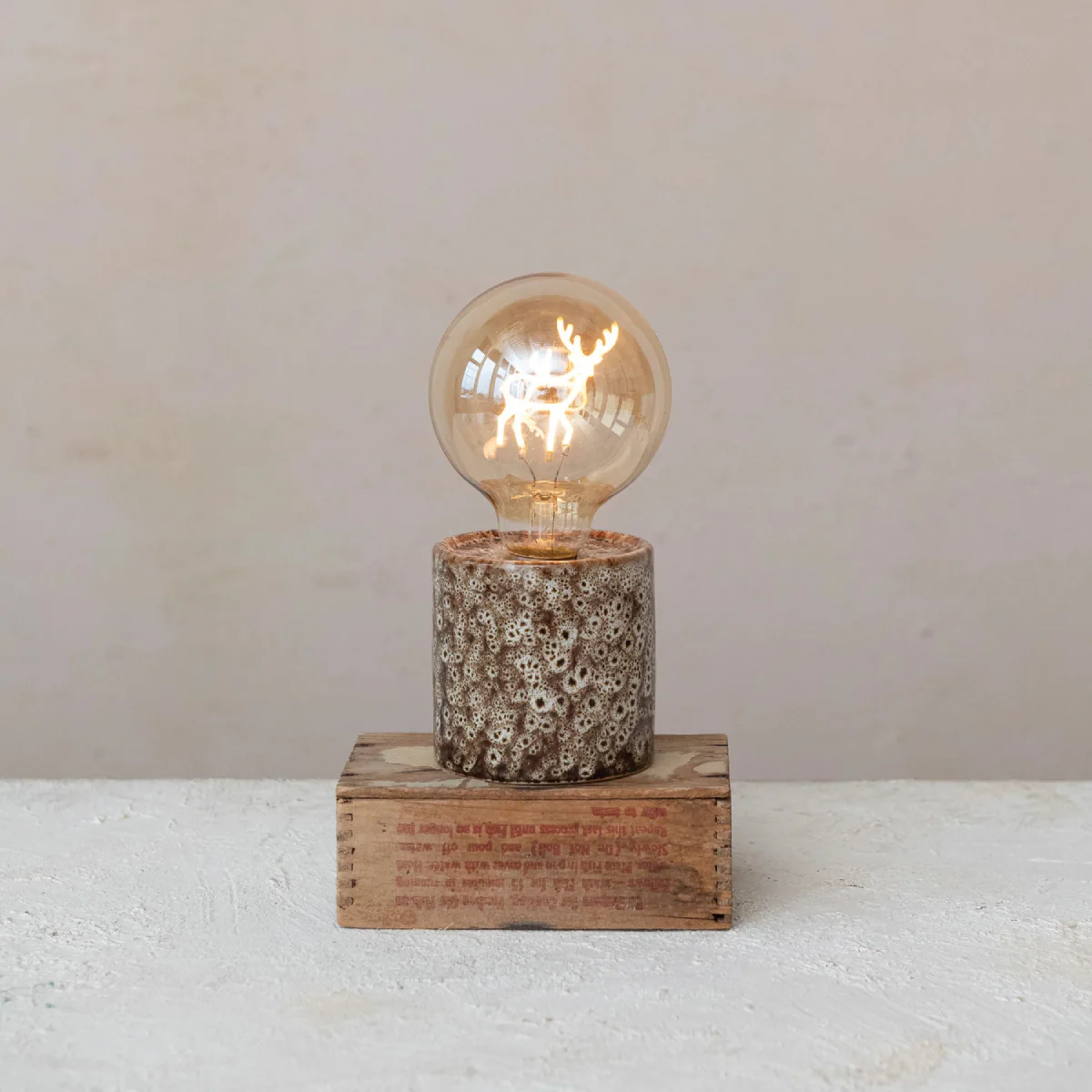 Creative Co-op Lamp with LED Deer Shape Filament Light Bulb - Brown/Cream - Image 4