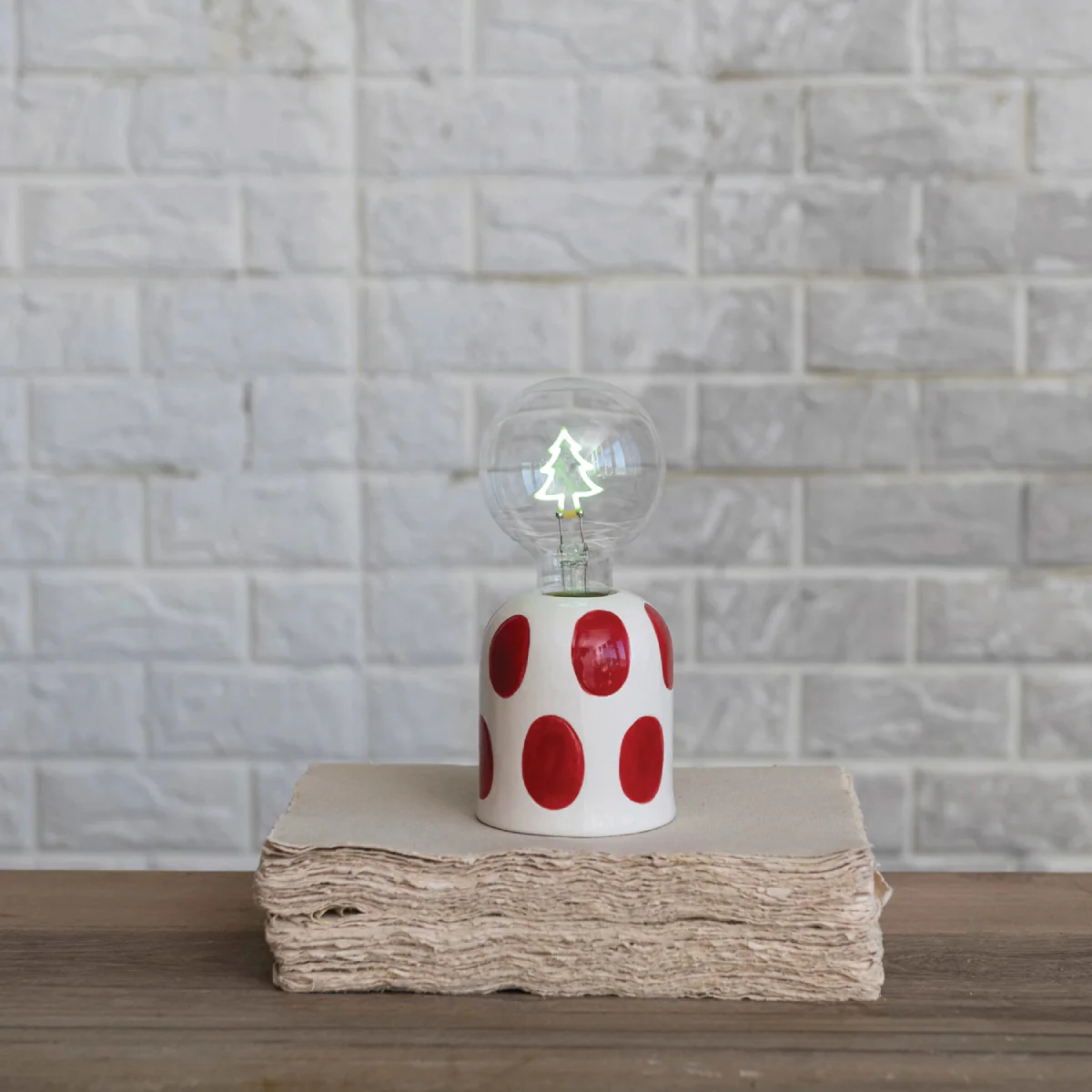 Creative Co-op Lamp with LED Tree Shape Filament Light Bulb - Red/White - Image 4