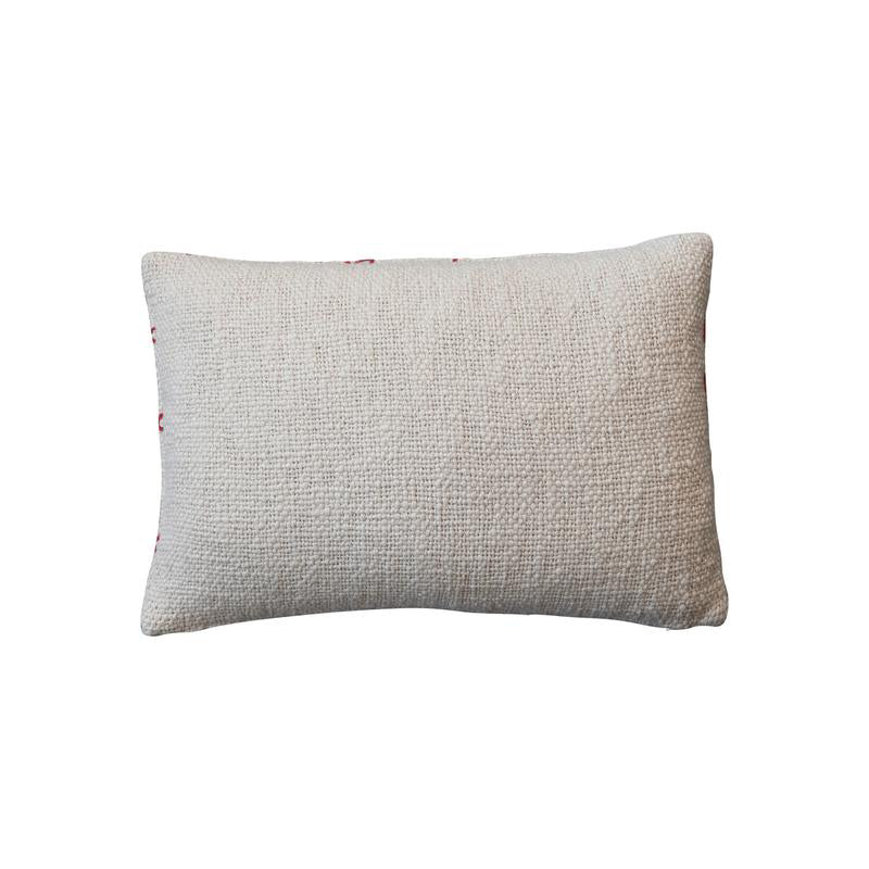 Creative Co-op Lumbar Pillow with Embroidered "Ho Ho Ho" Pattern- Natural/Red - Image 3