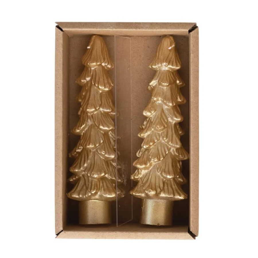 Creative Co-Op Mini Unscented Tree Taper Candles (Set of 2) - Gold - Image 2