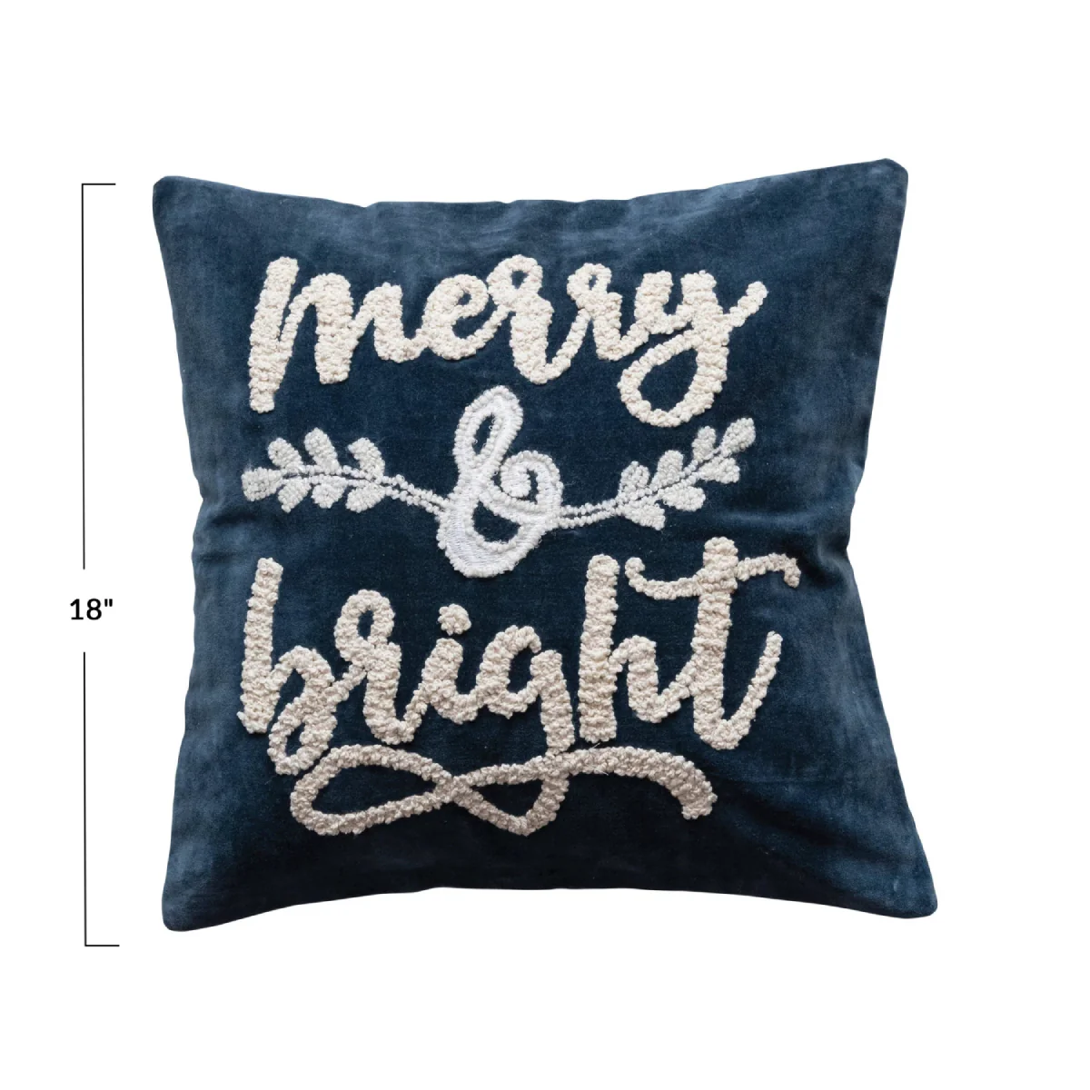 Creative Co-op Pillow with Embroidered "Merry & Bright" - Navy/White - Image 2
