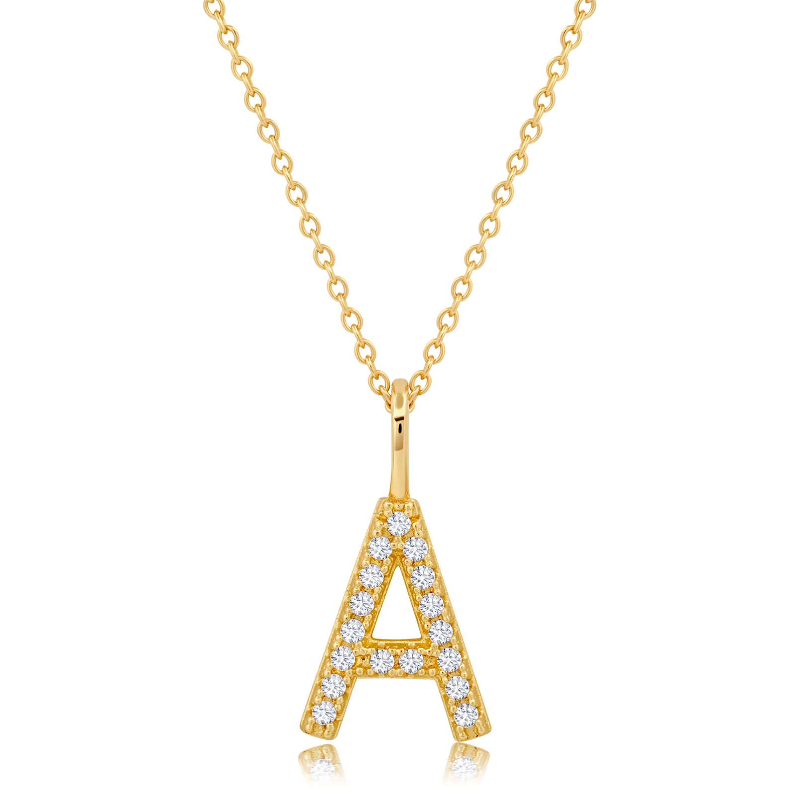 Crislu Letter "A" 18" 0.115 ct. Cubic Zirconia Initial Pendant Necklace in 18K Yellow Gold Plated 925 Sterling Silver
